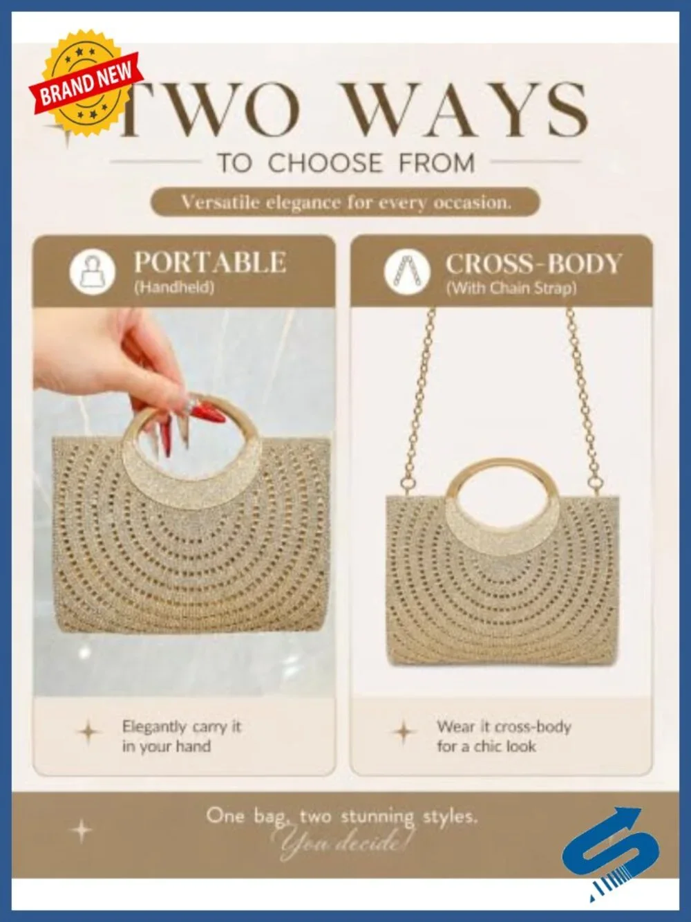 Rhinestone Evening Clutch Purse for Women Formal Handbag with Handle